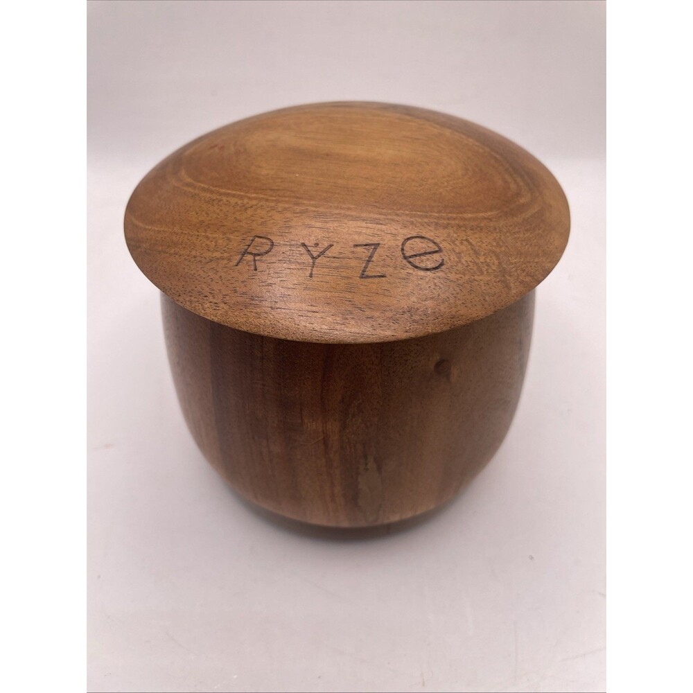 RYZE MUSHROOM STORAGE JAR Made From Acdcia Wood Air Tight 5" Acacia Coffee.